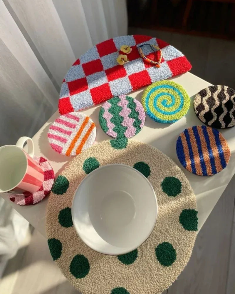 Colorful punch needle coasters