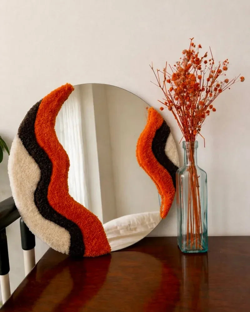 Mirror decorated with punch needle embroidery