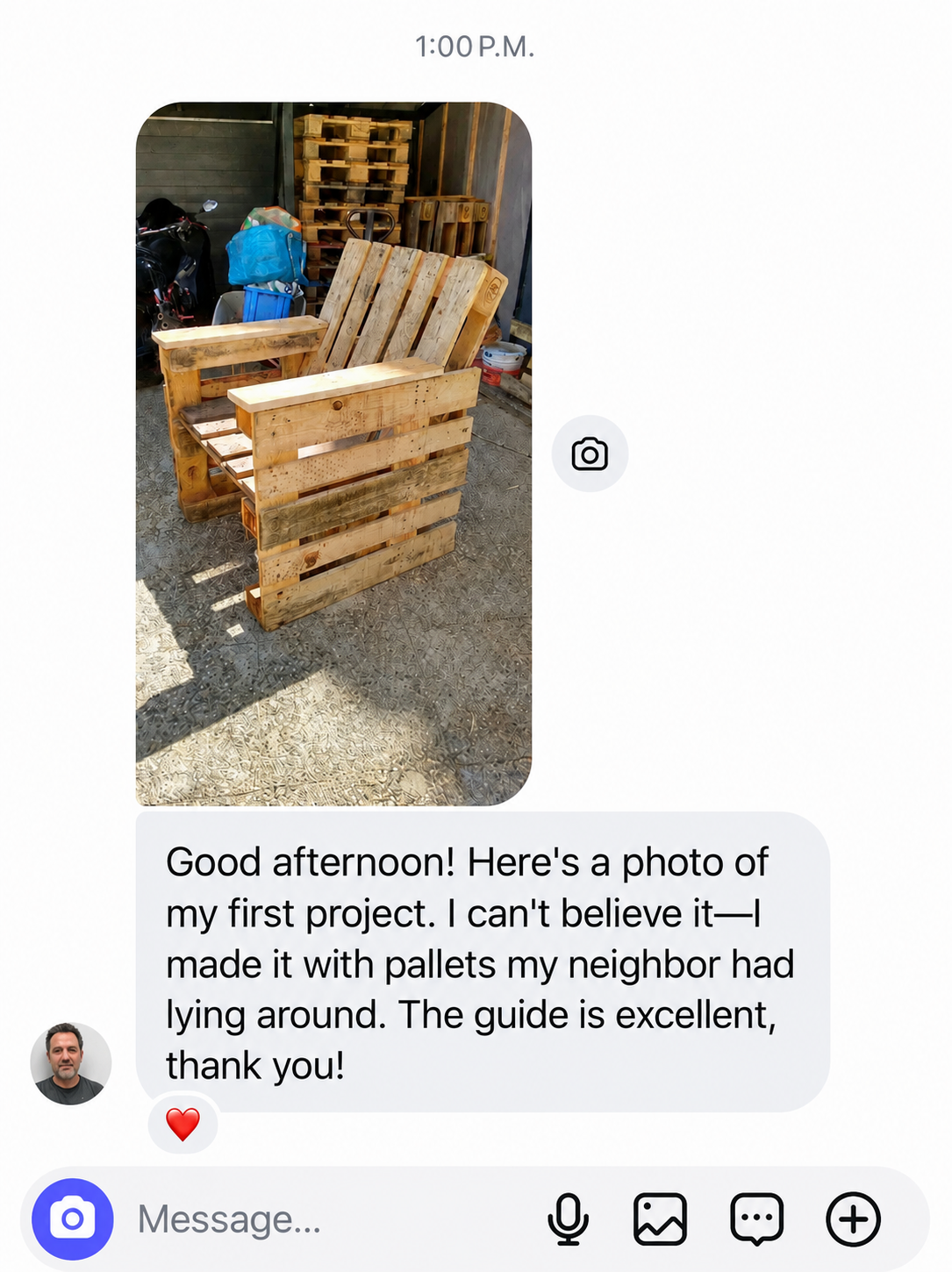 Customer's first completed pallet chair