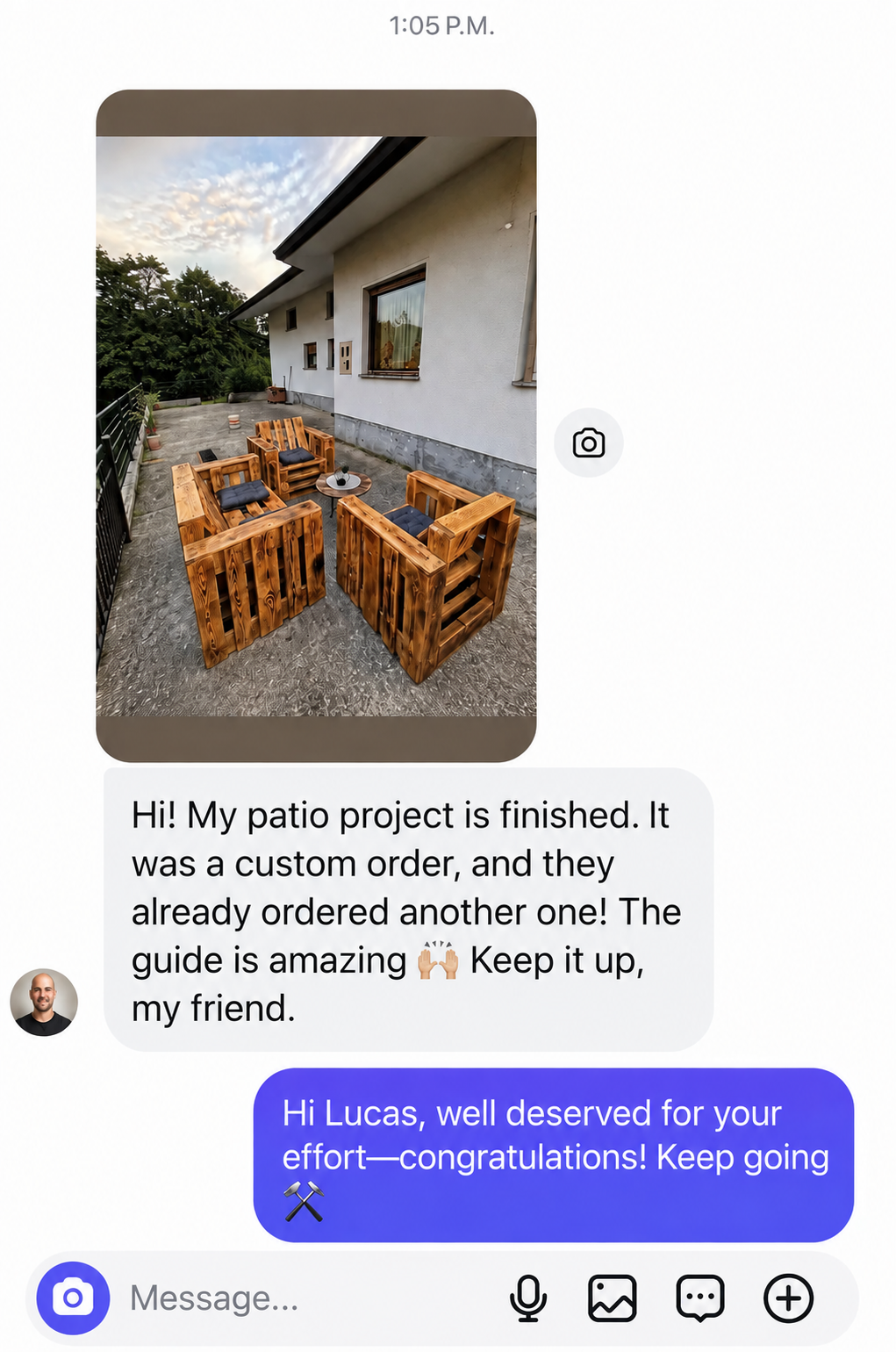 Customer-built pallet patio furniture set