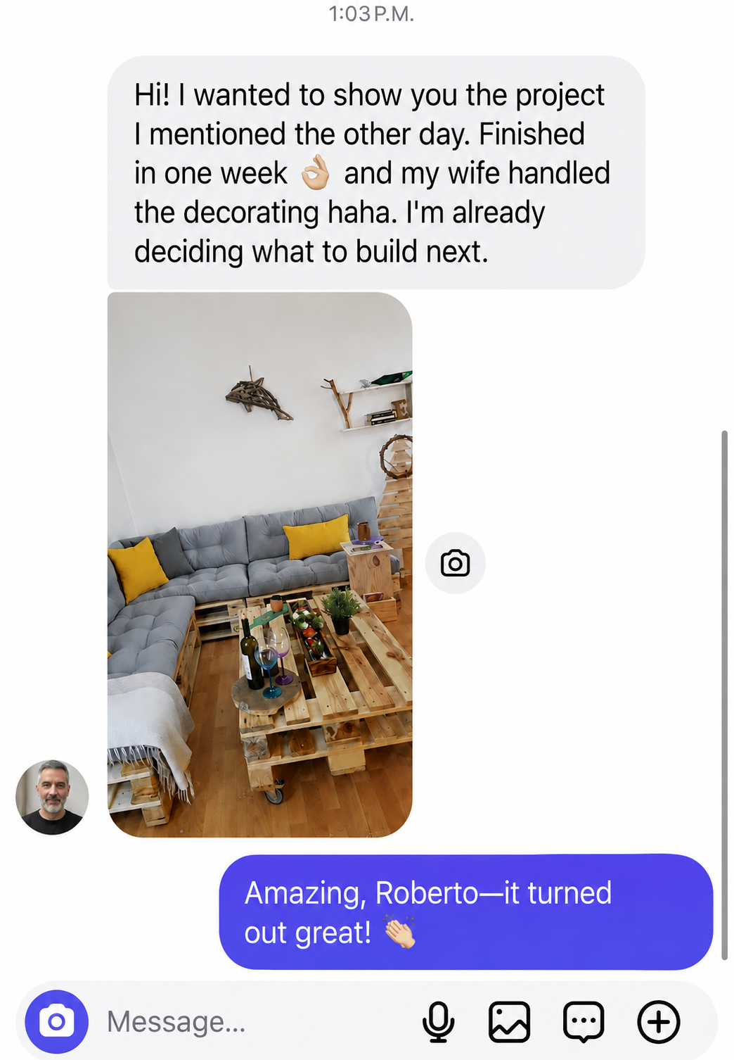 Customer-built pallet coffee table and chair