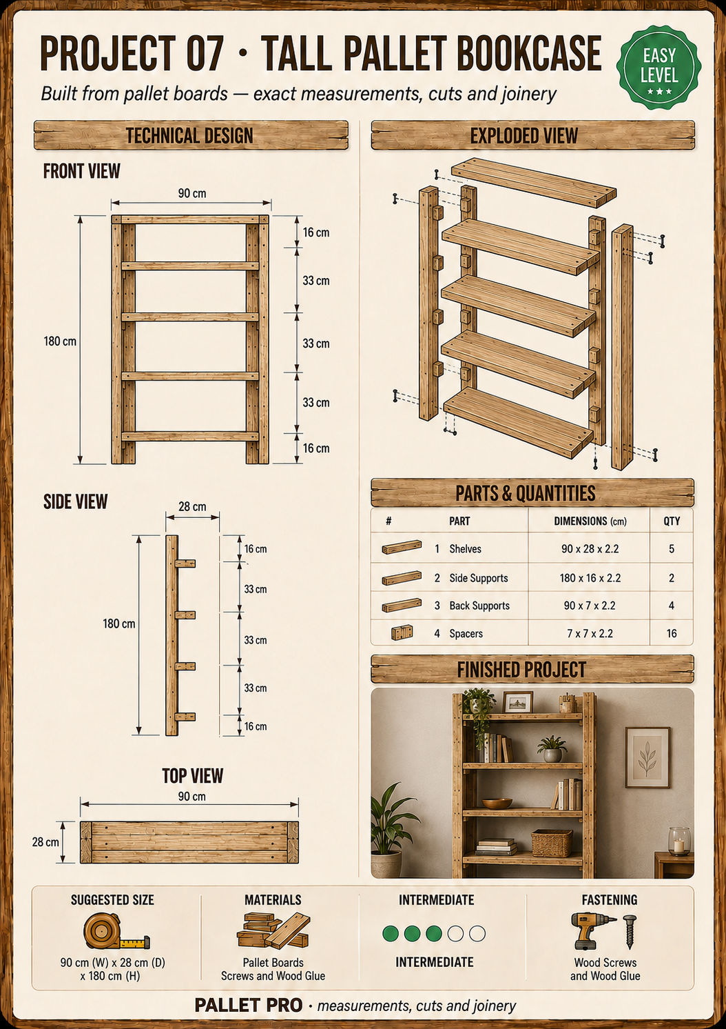 Project 07 — Tall Pallet Bookcase technical plan