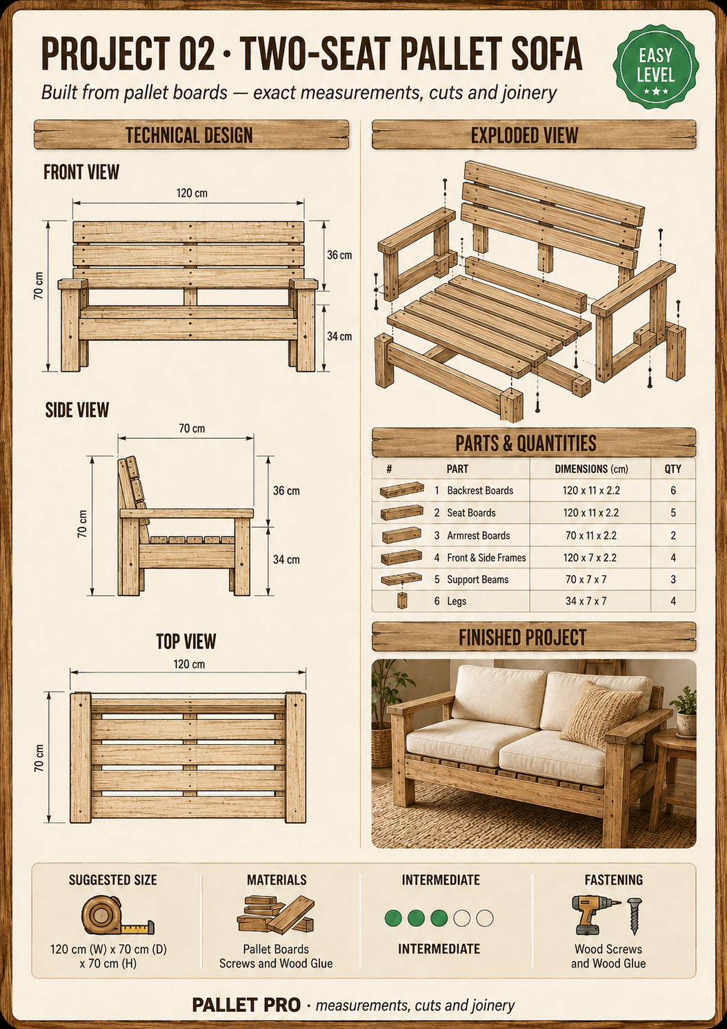 Project 02 — Two-Seat Pallet Sofa technical plan